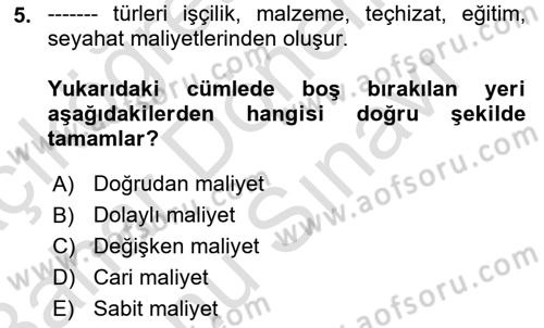 Proje Yönetimi Dersi 2022 - 2023 Yılı (Final) Dönem Sonu Sınav Soruları 5. Soru