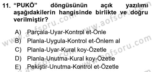 Proje Yönetimi Dersi 2022 - 2023 Yılı Yaz Okulu Sınav Soruları 11. Soru