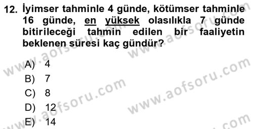 Proje Yönetimi Dersi 2022 - 2023 Yılı Yaz Okulu Sınav Soruları 12. Soru