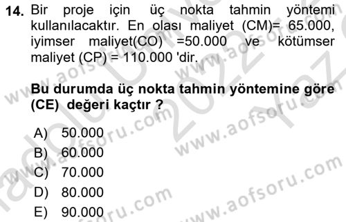 Proje Yönetimi Dersi 2022 - 2023 Yılı Yaz Okulu Sınav Soruları 14. Soru