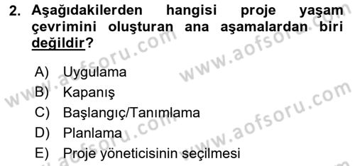 Proje Yönetimi Dersi 2022 - 2023 Yılı Yaz Okulu Sınav Soruları 2. Soru
