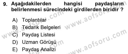 Proje Yönetimi Dersi 2022 - 2023 Yılı Yaz Okulu Sınav Soruları 9. Soru