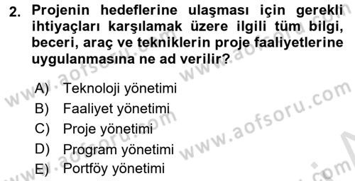 Proje Yönetimi Dersi 2023 - 2024 Yılı (Vize) Ara Sınavı 2. Soru