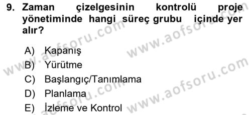 Proje Yönetimi Dersi 2023 - 2024 Yılı (Vize) Ara Sınavı 9. Soru