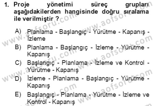 Proje Yönetimi Dersi 2023 - 2024 Yılı (Final) Dönem Sonu Sınav Soruları 1. Soru