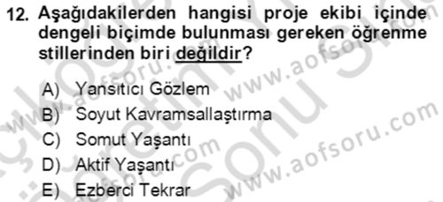Proje Yönetimi Dersi 2023 - 2024 Yılı (Final) Dönem Sonu Sınav Soruları 12. Soru