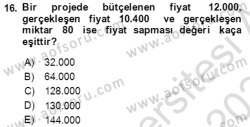 Proje Yönetimi Dersi 2023 - 2024 Yılı (Final) Dönem Sonu Sınav Soruları 16. Soru