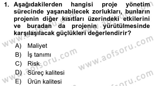 Proje Yönetimi Dersi 2023 - 2024 Yılı Yaz Okulu Sınav Soruları 1. Soru