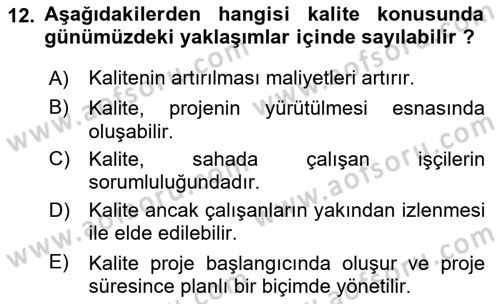 Proje Yönetimi Dersi 2023 - 2024 Yılı Yaz Okulu Sınav Soruları 12. Soru