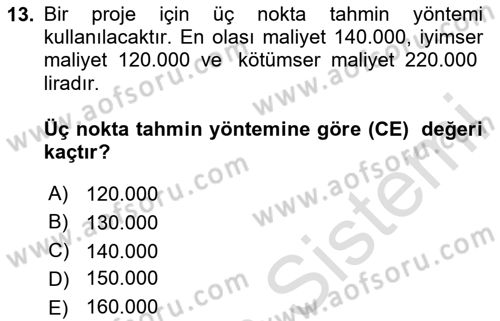 Proje Yönetimi Dersi 2023 - 2024 Yılı Yaz Okulu Sınav Soruları 13. Soru