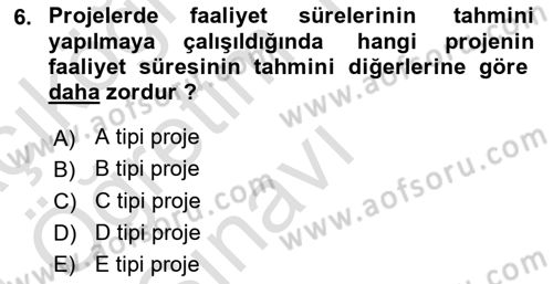 Proje Yönetimi Dersi 2023 - 2024 Yılı Yaz Okulu Sınav Soruları 6. Soru