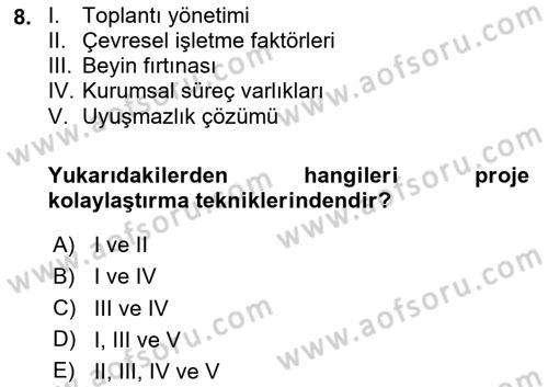 Proje Yönetimi Dersi 2023 - 2024 Yılı Yaz Okulu Sınav Soruları 8. Soru