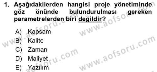 Proje Yönetimi Dersi 2024 - 2025 Yılı (Vize) Ara Sınav Soruları 1. Soru