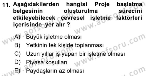 Proje Yönetimi Dersi 2024 - 2025 Yılı (Vize) Ara Sınav Soruları 11. Soru