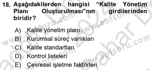 Proje Yönetimi Dersi 2024 - 2025 Yılı (Vize) Ara Sınav Soruları 18. Soru