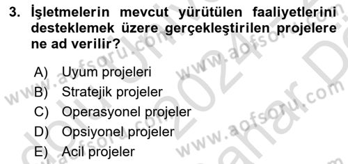 Proje Yönetimi Dersi 2024 - 2025 Yılı (Vize) Ara Sınav Soruları 3. Soru
