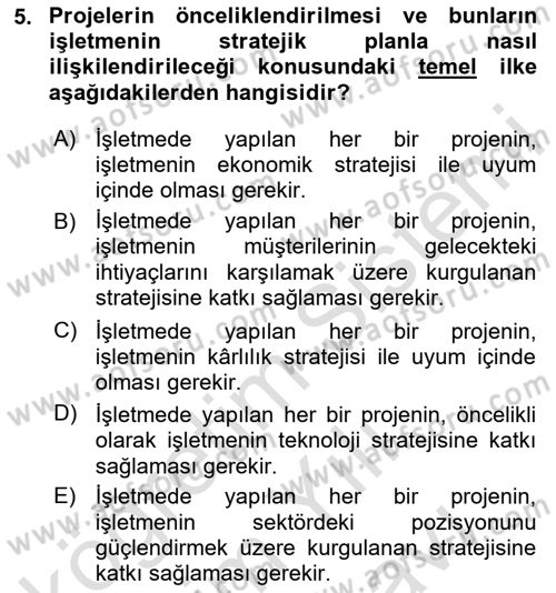 Proje Yönetimi Dersi 2024 - 2025 Yılı (Vize) Ara Sınav Soruları 5. Soru