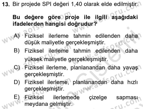 Proje Yönetimi Dersi 2024 - 2025 Yılı (Final) Dönem Sonu Sınav Soruları 13. Soru