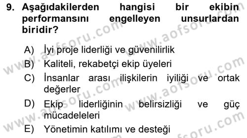 Proje Yönetimi Dersi 2024 - 2025 Yılı (Final) Dönem Sonu Sınav Soruları 9. Soru