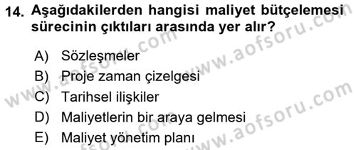 Proje Yönetimi Dersi 2024 - 2025 Yılı Yaz Okulu Sınav Soruları 14. Soru