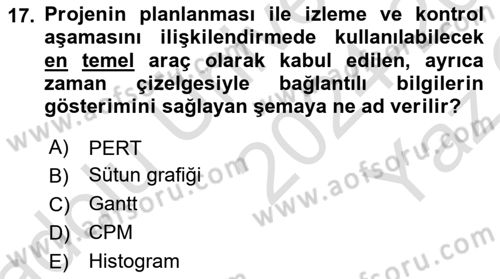 Proje Yönetimi Dersi 2024 - 2025 Yılı Yaz Okulu Sınav Soruları 17. Soru