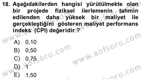 Proje Yönetimi Dersi 2024 - 2025 Yılı Yaz Okulu Sınav Soruları 18. Soru