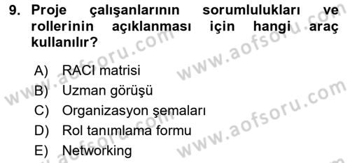 Proje Yönetimi Dersi 2024 - 2025 Yılı Yaz Okulu Sınav Soruları 9. Soru