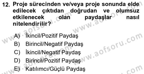 Proje Yönetimi Dersi 2025 - 2026 Yılı (Vize) Ara Sınav Soruları 12. Soru