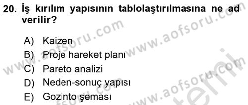 Proje Yönetimi Dersi 2025 - 2026 Yılı (Vize) Ara Sınav Soruları 20. Soru