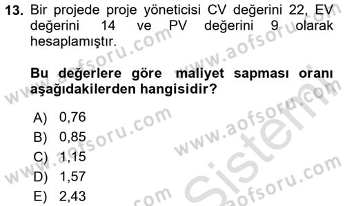 Proje Yönetimi Dersi 2025 - 2026 Yılı (Final) Dönem Sonu Sınav Soruları 13. Soru