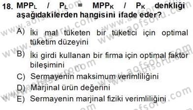İktisada Giriş 1 Dersi 2014 - 2015 Yılı (Vize) Ara Sınav Soruları 18. Soru