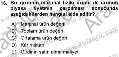 İktisada Giriş 1 Dersi 2015 - 2016 Yılı (Vize) Ara Sınav Soruları 16. Soru