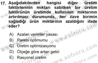 İktisada Giriş 1 Dersi 2015 - 2016 Yılı (Vize) Ara Sınav Soruları 17. Soru