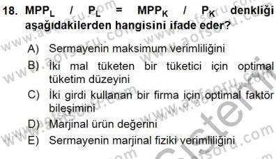 İktisada Giriş 1 Dersi 2015 - 2016 Yılı (Vize) Ara Sınav Soruları 18. Soru