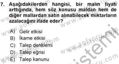İktisada Giriş 1 Dersi 2015 - 2016 Yılı (Vize) Ara Sınav Soruları 7. Soru