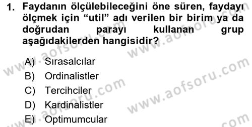 İktisada Giriş 1 Dersi 2016 - 2017 Yılı (Vize) Ara Sınav Soruları 1. Soru