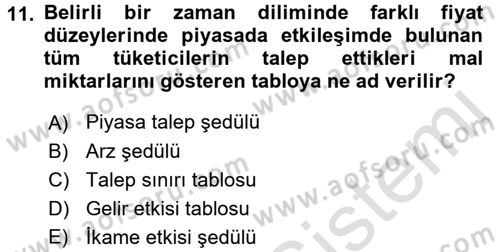 İktisada Giriş 1 Dersi 2016 - 2017 Yılı (Vize) Ara Sınav Soruları 11. Soru