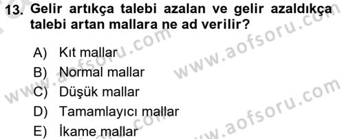 İktisada Giriş 1 Dersi 2016 - 2017 Yılı (Vize) Ara Sınav Soruları 13. Soru