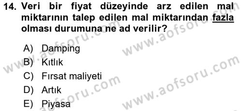İktisada Giriş 1 Dersi 2016 - 2017 Yılı (Vize) Ara Sınav Soruları 14. Soru
