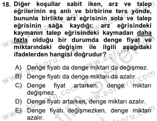 İktisada Giriş 1 Dersi 2016 - 2017 Yılı (Vize) Ara Sınav Soruları 18. Soru