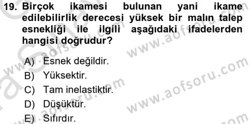İktisada Giriş 1 Dersi 2016 - 2017 Yılı (Vize) Ara Sınav Soruları 19. Soru