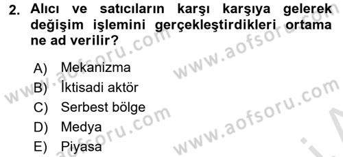 İktisada Giriş 1 Dersi 2016 - 2017 Yılı (Vize) Ara Sınav Soruları 2. Soru