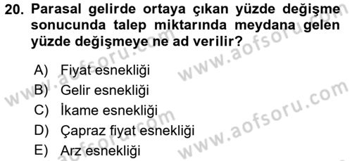 İktisada Giriş 1 Dersi 2016 - 2017 Yılı (Vize) Ara Sınav Soruları 20. Soru