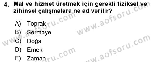 İktisada Giriş 1 Dersi 2016 - 2017 Yılı (Vize) Ara Sınav Soruları 4. Soru