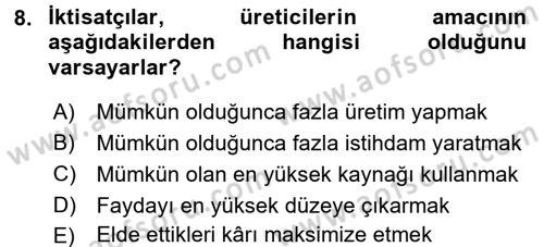 İktisada Giriş 1 Dersi 2016 - 2017 Yılı (Vize) Ara Sınav Soruları 8. Soru