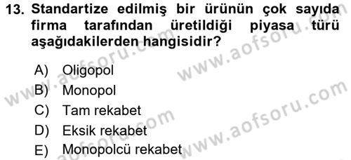 İktisada Giriş 1 Dersi 2016 - 2017 Yılı (Final) Dönem Sonu Sınavı 13. Soru