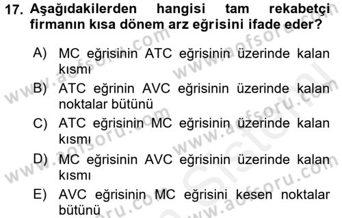 İktisada Giriş 1 Dersi 2016 - 2017 Yılı (Final) Dönem Sonu Sınavı 17. Soru