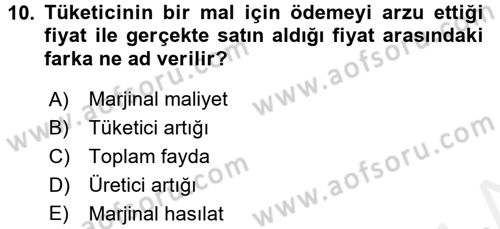 İktisada Giriş 1 Dersi 2017 - 2018 Yılı 3 Ders Sınav Soruları 10. Soru