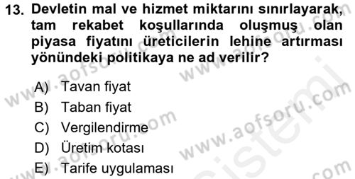 İktisada Giriş 1 Dersi 2017 - 2018 Yılı 3 Ders Sınav Soruları 13. Soru