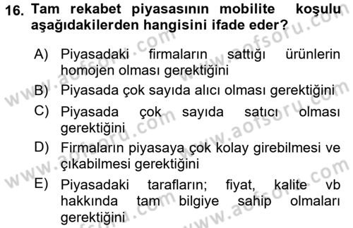 İktisada Giriş 1 Dersi 2017 - 2018 Yılı 3 Ders Sınav Soruları 16. Soru